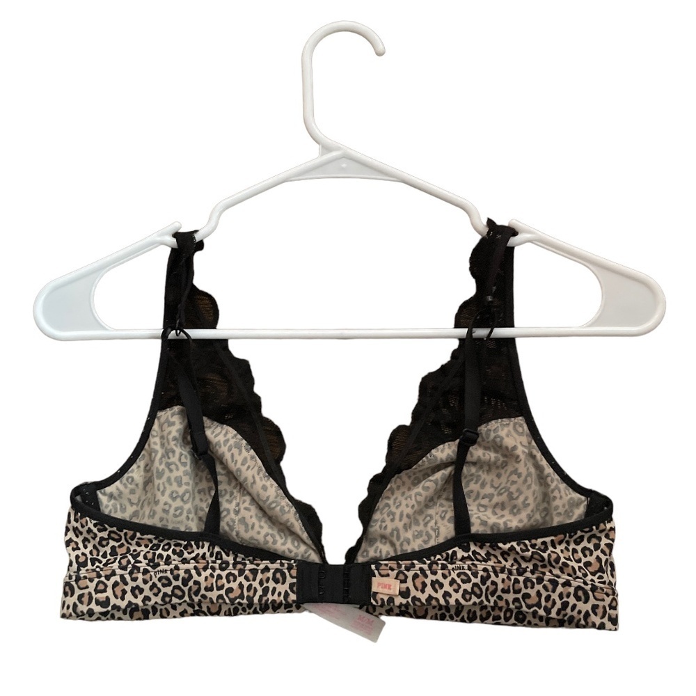 Victoria’s Secret PINK Unlined Plunge Bralette Lace Bra Black Animal Print M - Picture 4 of 10